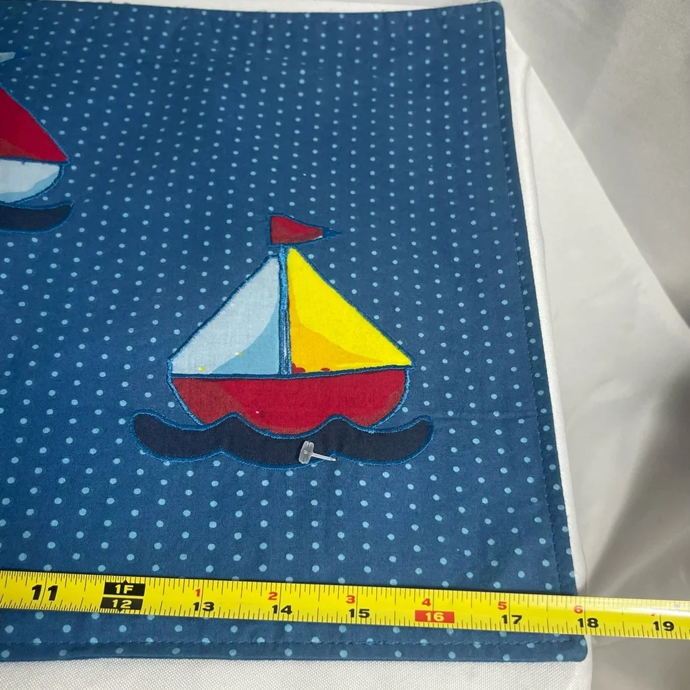 Set of 2 Nautical Sailboat Blue Polka Dot Placemats Coastal Kids Room Decor